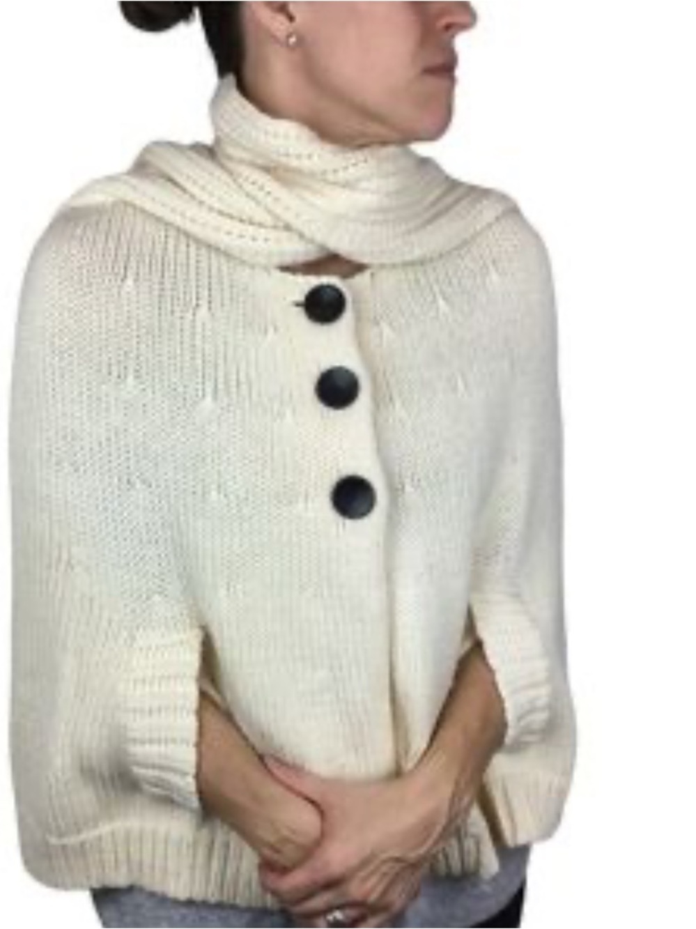 Banana Republic Cream Knit Buttoned Cape Sweater